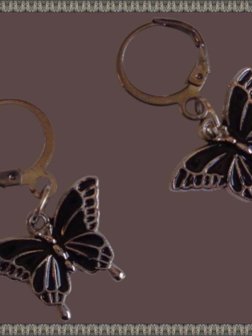 Silver Tone & Black Dangle Butterfly Theme Handmade Earrings For Kids/Teens
